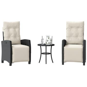 vidaXL 3-delige Bistroset met kussens poly rattan zwart, Verzenden, Nieuw