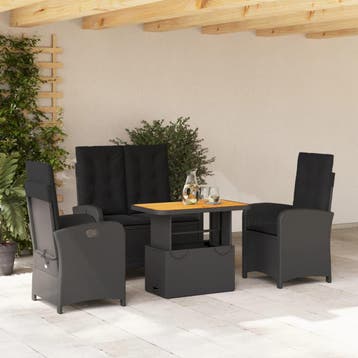 vidaXL 4-delige Tuinset met kussens poly rattan zwart, Tuin en Terras, Verzenden