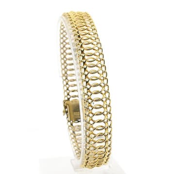 Vintage gouden fantasie schakelarmband | 20,5 cm, Ophalen of Verzenden, Gebruikt, Goud, Goud