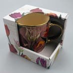 Beker - Mok pretty tulips roze/goud keramiek incl luxe kadov, Ophalen of Verzenden, Nieuw
