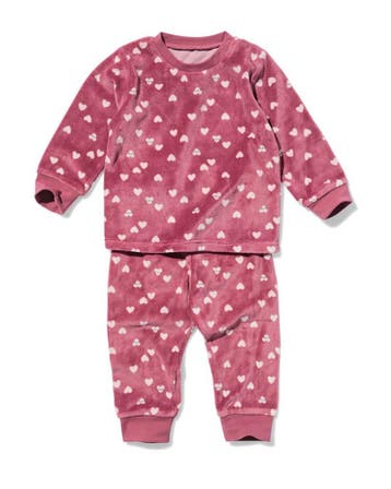 HEMA Babypyjama velours hartjes donkerroze, Verzenden, Nieuw