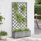 vidaXL Plantenbak met latwerk massief vurenhout grijs, Tuin en Terras, Bloembakken en Plantenbakken, Verzenden, Nieuw, Hout