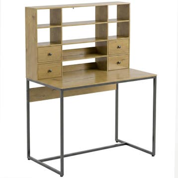 Computertafel Met 4 Lades En Planken, Bureau 105 Cm, Natuurh, Verzenden, Nieuw