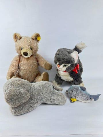 Steiff - Speelgoed Bear, Cat, Elephant, Whale - Lot of 4 x
