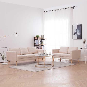 vidaXL 2-delig Bankstel stof crème, Verzenden, 150 tot 200 cm, Nieuw, Stof