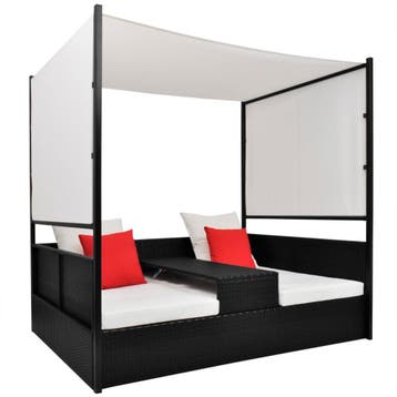 vidaXL Tuinbed met luifel 190x130 cm poly rattan zwart, Tuin en Terras, Verzenden, Nieuw