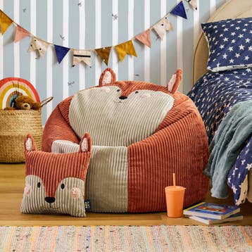 Kinder Zitzak Vos Corduroy + Kussen - Terracotta, Verzenden, Nieuw, Oranje, Zitzak