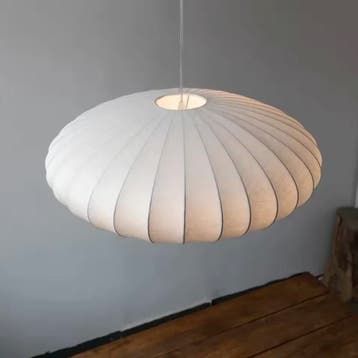 Italiaanse Zijden Hanglamp Creme - Moderne Zijde Lamp 40cm, Verzenden, Nieuw, Stof