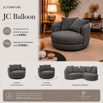 JC FURNITURE BALLOON - LOVESEAT - BANK - ZELF SAMENSTELLEN, 125 tot 150 cm, JC Balloon, loveseat, bank, montel, organisch, design,veenendaal