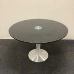design ronde glazen tafel doorsnede 120 cm, gehard zwart, Ophalen of Verzenden, Gebruikt, Bureau