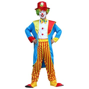 Clown Kostuum Blauw/Geel – 3-Delige Set met Jas, - Maat M, Ophalen of Verzenden, Nieuw, Maat 48/50 (M)