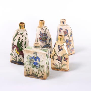 Fles - Keramiek - Set van 5 keramische miniatuurflesjes in