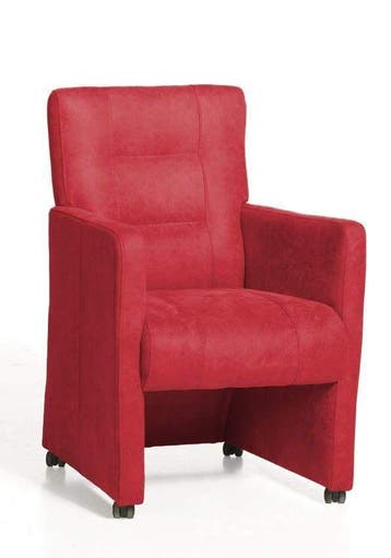 Eetkamerstoel Donna met wieltjes - eetkamerstoelen - Rood, Nieuw, Rood, Stof