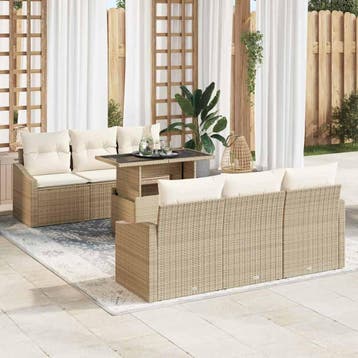 vidaXL Tuin Sofa Set 7 st Beige en Crème poly rattan, Verzenden, Nieuw, Rotan, 7 zitplaatsen