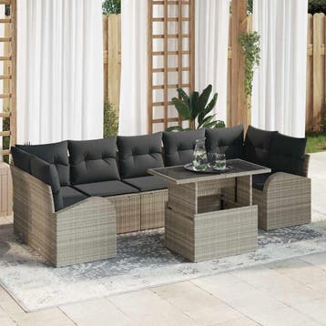 vidaXL Tuin Sofa Set 8 st Lichtgrijs poly rattan, Verzenden, Nieuw, Rotan, 8 zitplaatsen