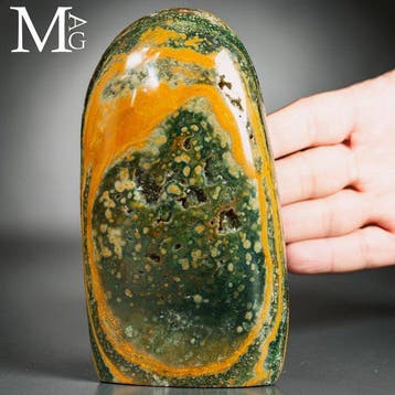 Prachtige Ocean Jasper met levendige groene, oranje en gele