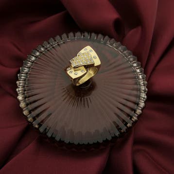 Gouden ring met zirconia, 18 tot 19, Gebruikt, Ophalen of Verzenden, Dame of Heer