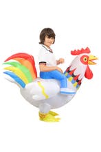 KIMU® Opblaas Kostuum Kinderen Zittend op Kip Wit Regenboog, Kinderen en Baby's, Carnavalskleding en Verkleedspullen, Ophalen of Verzenden