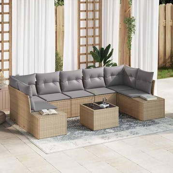 vidaXL Tuin Sofa Set 8 st Beige poly rattan, Verzenden, Nieuw, Rotan, 8 zitplaatsen