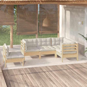 vidaXL 5-delige Loungeset met crèmekleurige kussens, Tuin en Terras, Tuinsets en Loungesets, Verzenden, Nieuw, 5 zitplaatsen, Loungeset