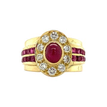 Gouden vintage entourage ring met robijn en diamant 14 krt, Ophalen of Verzenden, Nieuw