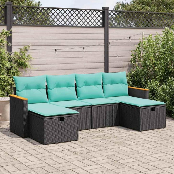 vidaXL 6-delige Loungeset met kussens poly rattan zwart, Tuin en Terras, Tuinsets en Loungesets, Loungeset, Nieuw, Rotan, Verzenden