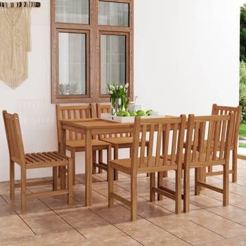 vidaXL 7-delige tuinset 140x80 cm massief teakhout, Verzenden, Nieuw, Hout, Tuinset