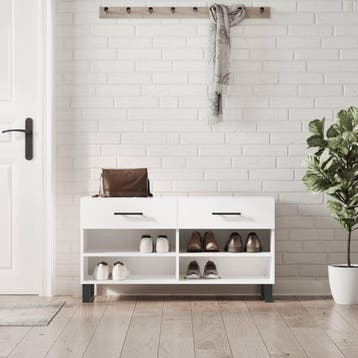 vidaXL Schoenenbank 102x35x55 cm bewerkt hout hoogglans wit, Verzenden, Nieuw