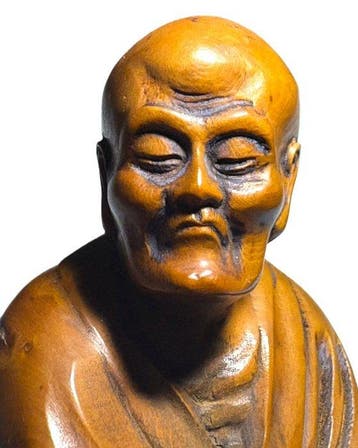 Chinese Carved Wooden Figure of a Luohan (Arhat) – Monk, Antiek en Kunst