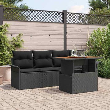 vidaXL Tuin Sofa Set 5 st Zwart Poly riet, Verzenden, Nieuw, Rotan, 5 zitplaatsen