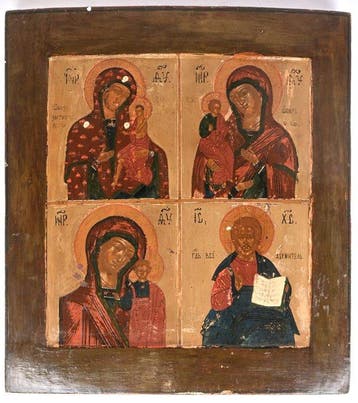 Icoon - Moeder Gods van Kazan, Christus Pantokrator - Hout,