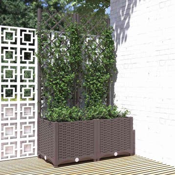 vidaXL Plantenbak met latwerk 80x40x136 cm polypropeen bruin, Verzenden, Nieuw, Minder dan 60 cm, 60 cm of meer