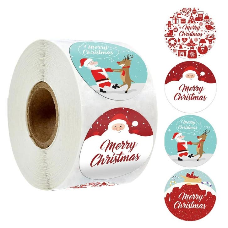 500 Kerst Stickers Op Rol - 2.5cm - Kerststickers -, Diversen, Cadeauverpakkingen, Verzenden