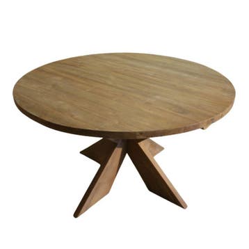 Ronde teakhouten tafel met houten kruispoot -  150 cmRonde, Ophalen of Verzenden, Nieuw