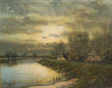Gien Brouwer (1944) - Boerderijen achter de dijk, Antiek en Kunst, Kunst | Schilderijen | Klassiek