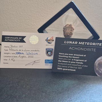 HUGE XXL bechar 7 GRAM! 007 Lunar Maan Meteoriet + echtheid