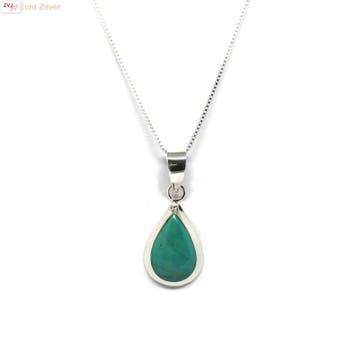 Zilveren ketting met druppelhanger turkoois groen, Verzenden, Nieuw, Zilver