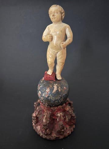 Beeld, Enfant Jésus sur le globe - GOA - XVIII ème + Cites -