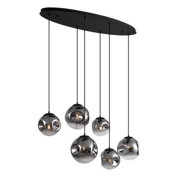 Art deco hanglamp zwart met ovale plafondplaat en smoke, Verzenden, Nieuw, Glas, Art Deco
