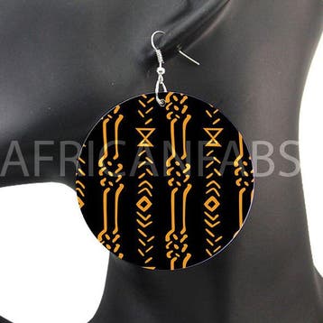 Zwart gele mud cloth / bogolan - Afrikaanse oorbellen, Ophalen of Verzenden, Nieuw