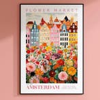 Amsterdam Bloemenmarkt Canvas Poster Botanische Wandkunst, Huis en Inrichting, Verzenden, Nieuw