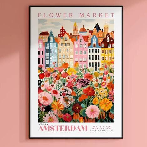 Amsterdam Bloemenmarkt Canvas Poster Botanische Wandkunst, Huis en Inrichting, Woonaccessoires | Wanddecoraties, Nieuw, Verzenden