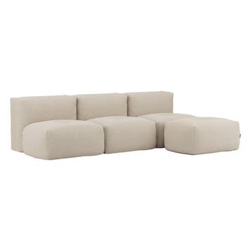 Soft Sofa Indoor 3 Seater Open + Pouf - Teddy Beige, Verzenden, Nieuw, Beige, Zitzak