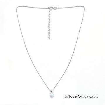925 Zilveren ronde opaal ketting rhodium, Verzenden, Nieuw, Zilver
