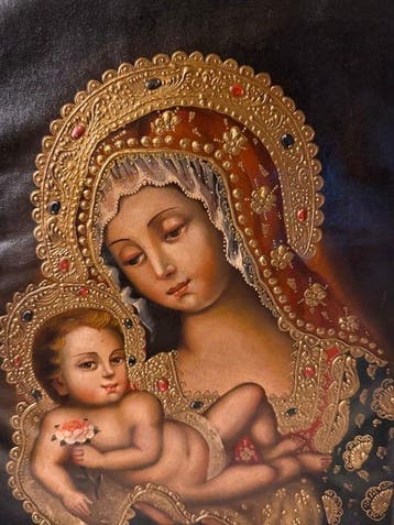 Mid XX - Cuzco Painting Peruvian Art - 32 x 42 cm - Virgin