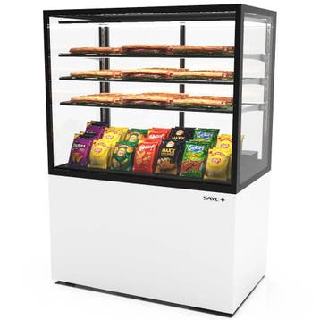 Neutrale Vitrine | INTEGRA | Wit/Zwart | 4 Niveaus | Wielen, Verzenden, Nieuw in verpakking