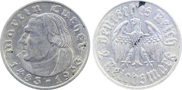Duitsland 2 Reichsmark Martin Luther 1933 F vz J 352 zilver, Postzegels en Munten, Verzenden