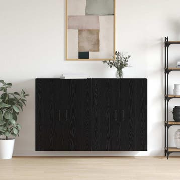 vidaXL Wandkast 2 st Zwart Eiken 69,5 x 34 x 90 cm Bewerkt, Minder dan 50 cm, Verzenden, Nieuw, Minder dan 100 cm