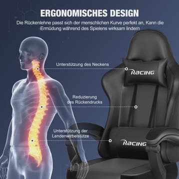 Ergonomische Gaming Stoel met Voetensteun, Hoofd- en Lendest, Verzenden, Nieuw