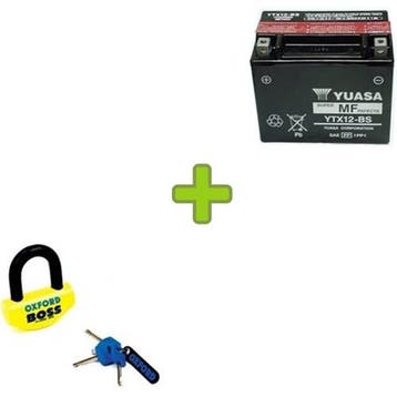 Yuasa Ytx12-Bs Accu Met Oxford Big Boss Schijfremslot, Auto-onderdelen, Accu's en Toebehoren, Verzenden, Nieuw